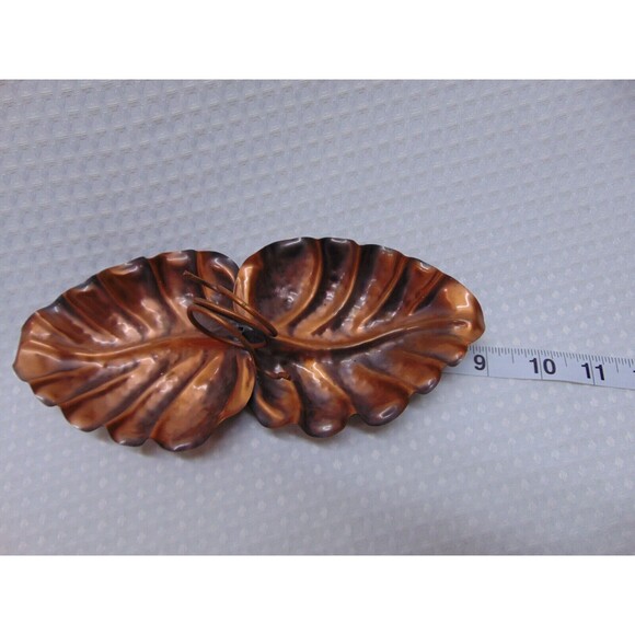 Gregorian Solid Copper Double Leaf Candy Nut Dish - Fall Decor Tray - Picture 4 of 5